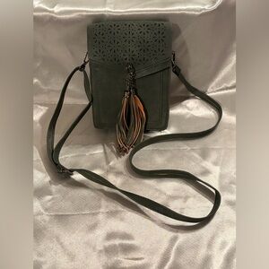 Chic Olive Crossbody Bag with Tassel